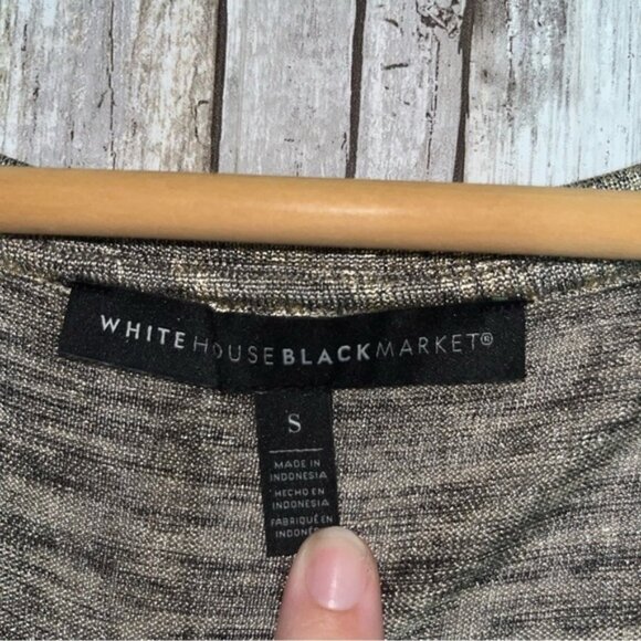 White House Black Market Metallic Sheer Zebra Print V-Neck Tee - Picture 5 of 5